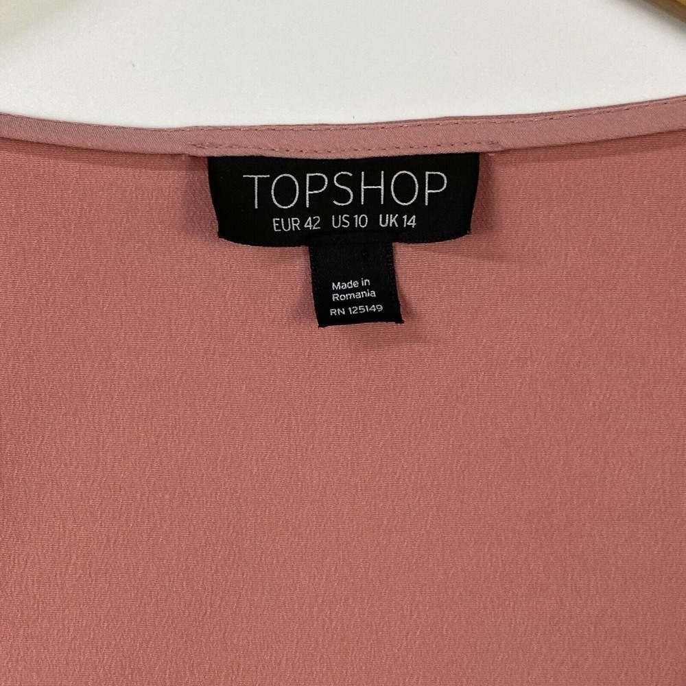 TOPSHOP Women's Top Size 10 Pink Long Sleeve V-Neck Blouse - Picture 5 of 11
